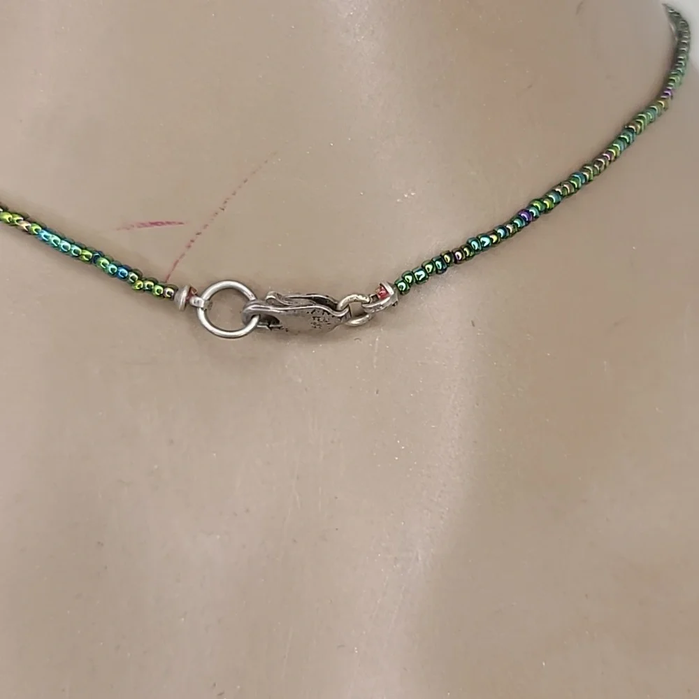 Choker Necklace Seed Beads Turquoise Chip Delicate Layering Piece Unique Jewelry - Picture 4 of 4